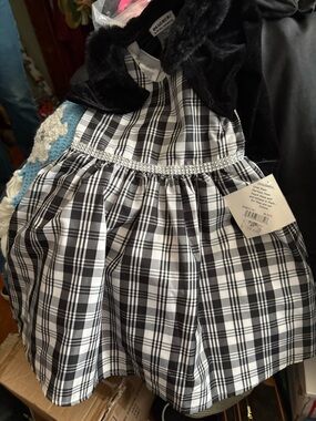 Black & White Plaid Girls Dress with Rhinestone Waist